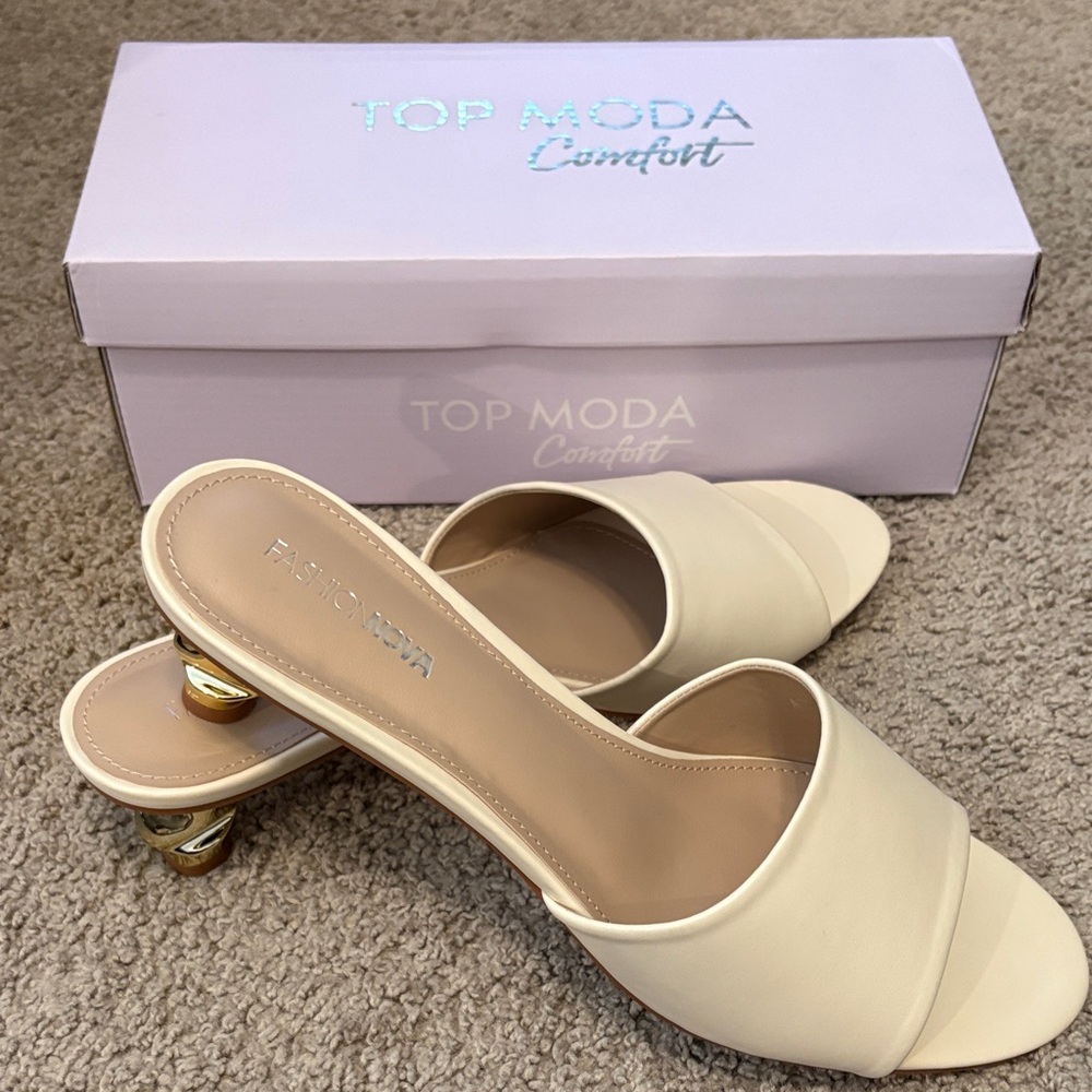 TOP Moda Women's Cream Mules with Gold Heel